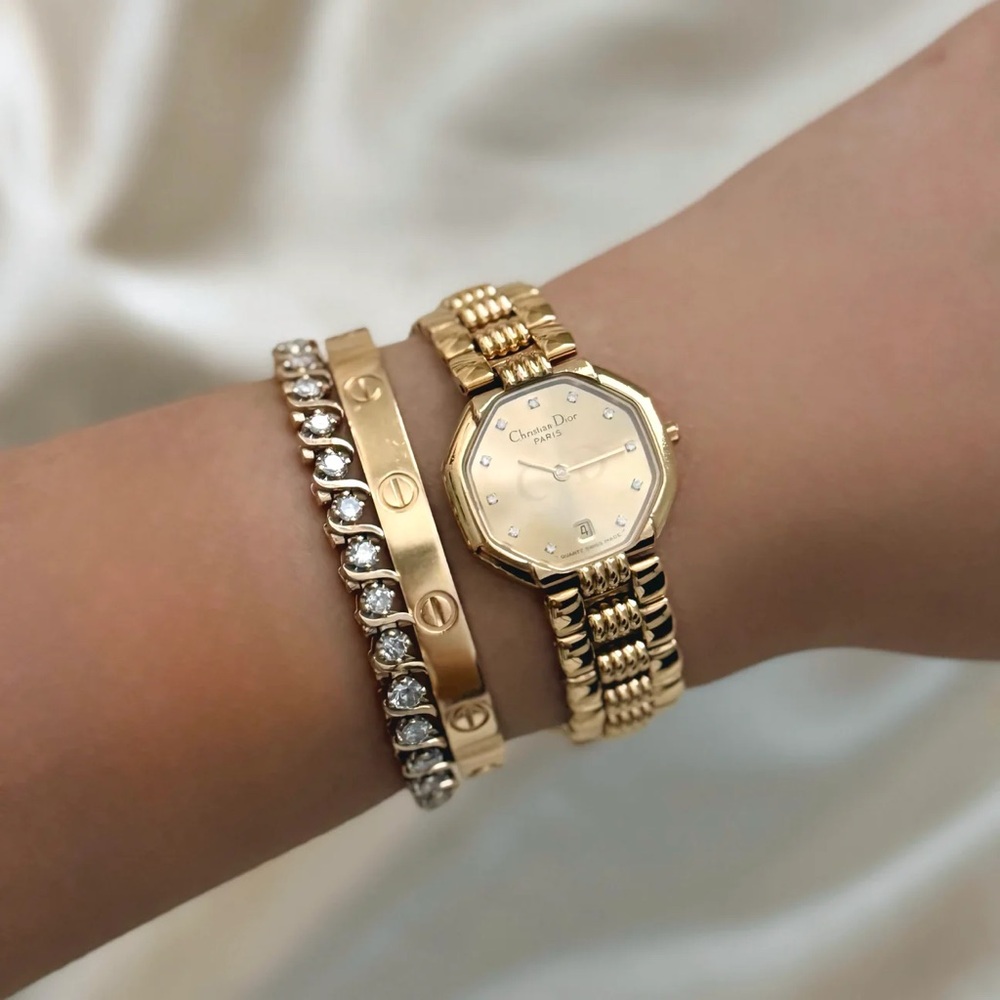 AUTHENTIC VINTAGE DIOR GOLD WATCH - CZ DIAMOND DIAL